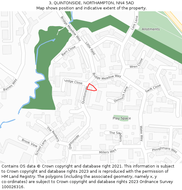 3, QUINTONSIDE, NORTHAMPTON, NN4 5AD: Location map and indicative extent of plot