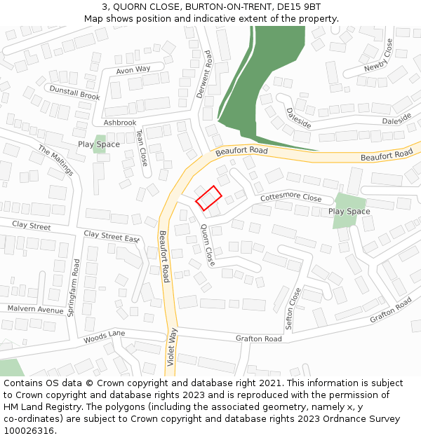 3, QUORN CLOSE, BURTON-ON-TRENT, DE15 9BT: Location map and indicative extent of plot