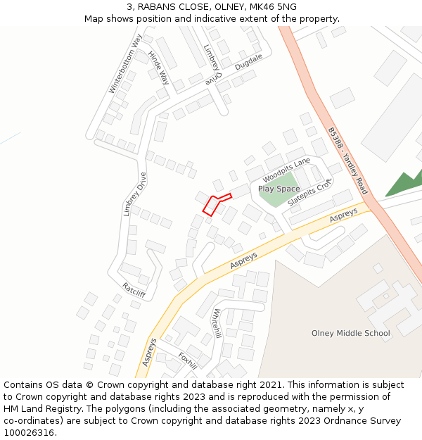 3, RABANS CLOSE, OLNEY, MK46 5NG: Location map and indicative extent of plot