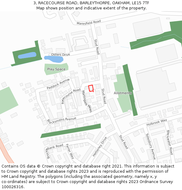 3, RACECOURSE ROAD, BARLEYTHORPE, OAKHAM, LE15 7TF: Location map and indicative extent of plot