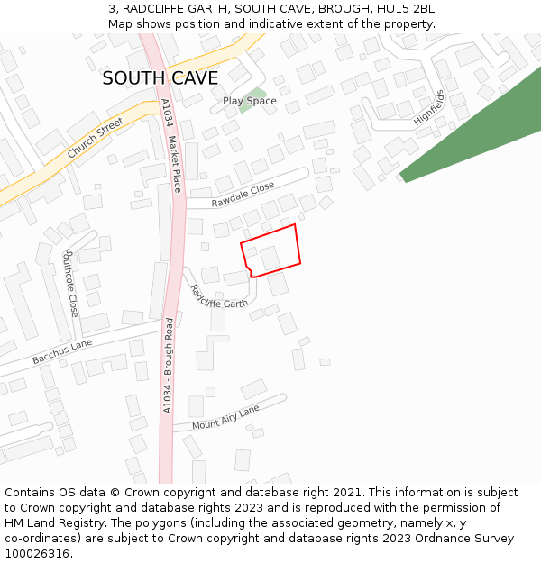 3, RADCLIFFE GARTH, SOUTH CAVE, BROUGH, HU15 2BL: Location map and indicative extent of plot