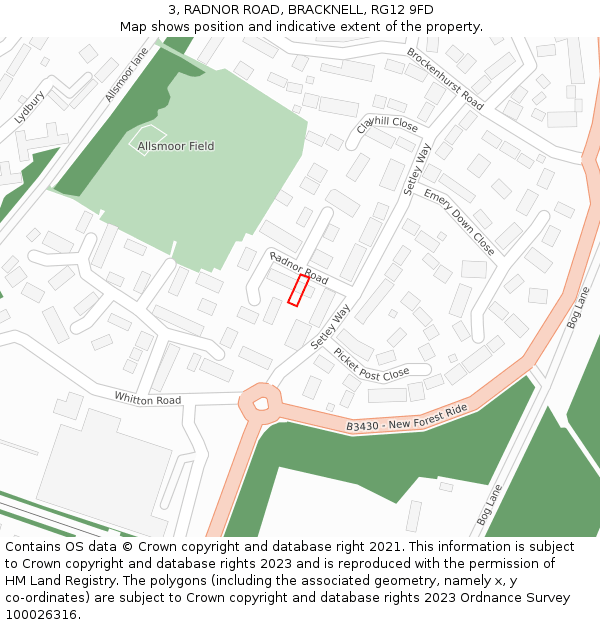 3, RADNOR ROAD, BRACKNELL, RG12 9FD: Location map and indicative extent of plot