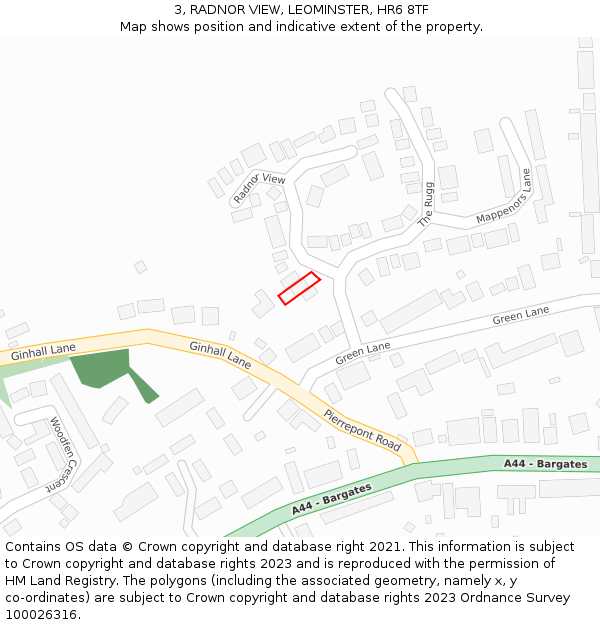 3, RADNOR VIEW, LEOMINSTER, HR6 8TF: Location map and indicative extent of plot