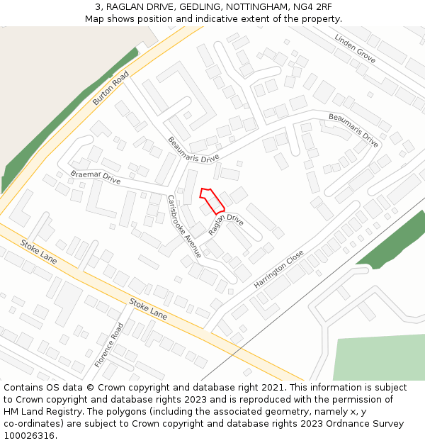 3, RAGLAN DRIVE, GEDLING, NOTTINGHAM, NG4 2RF: Location map and indicative extent of plot