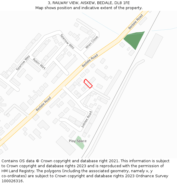 3, RAILWAY VIEW, AISKEW, BEDALE, DL8 1FE: Location map and indicative extent of plot