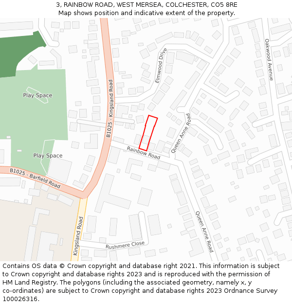 3, RAINBOW ROAD, WEST MERSEA, COLCHESTER, CO5 8RE: Location map and indicative extent of plot
