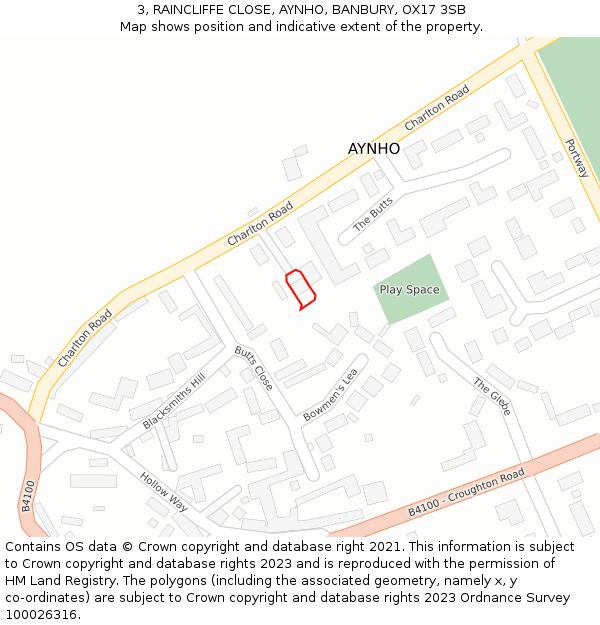 3, RAINCLIFFE CLOSE, AYNHO, BANBURY, OX17 3SB: Location map and indicative extent of plot