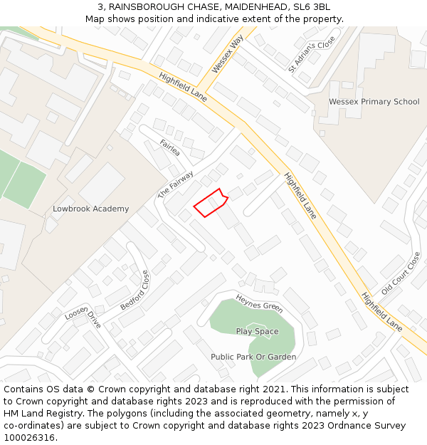 3, RAINSBOROUGH CHASE, MAIDENHEAD, SL6 3BL: Location map and indicative extent of plot