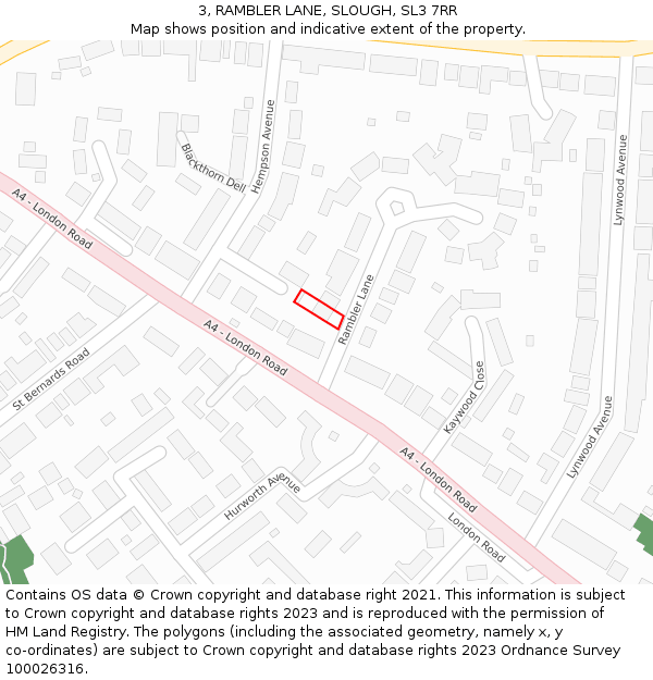 3, RAMBLER LANE, SLOUGH, SL3 7RR: Location map and indicative extent of plot