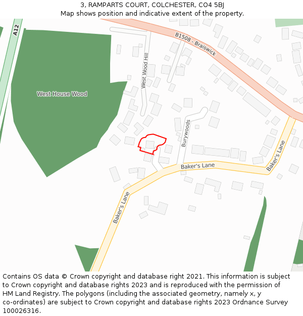 3, RAMPARTS COURT, COLCHESTER, CO4 5BJ: Location map and indicative extent of plot