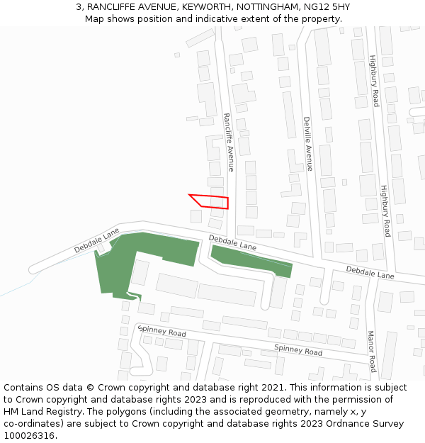 3, RANCLIFFE AVENUE, KEYWORTH, NOTTINGHAM, NG12 5HY: Location map and indicative extent of plot