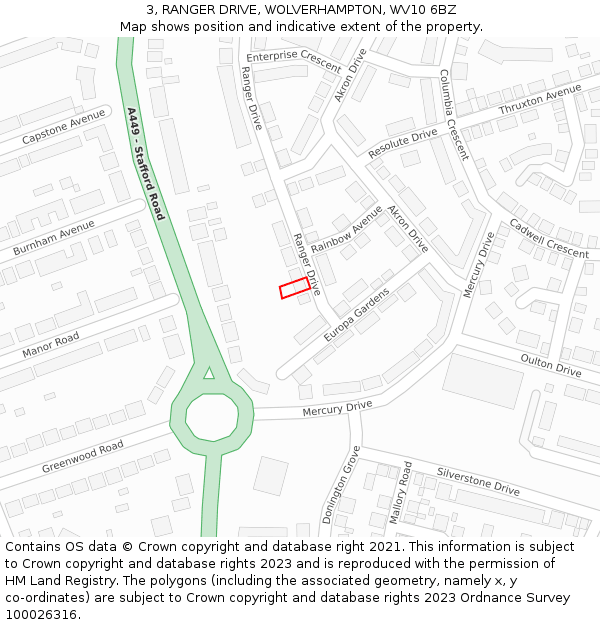 3, RANGER DRIVE, WOLVERHAMPTON, WV10 6BZ: Location map and indicative extent of plot