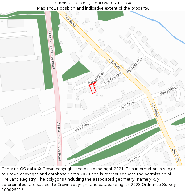 3, RANULF CLOSE, HARLOW, CM17 0GX: Location map and indicative extent of plot