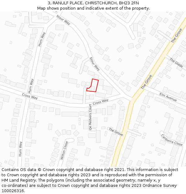 3, RANULF PLACE, CHRISTCHURCH, BH23 2FN: Location map and indicative extent of plot