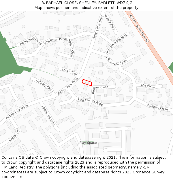 3, RAPHAEL CLOSE, SHENLEY, RADLETT, WD7 9JG: Location map and indicative extent of plot