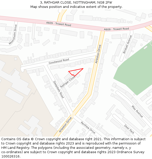 3, RATHGAR CLOSE, NOTTINGHAM, NG8 2FW: Location map and indicative extent of plot