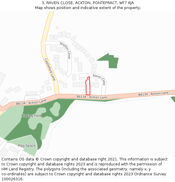 3, RAVEN CLOSE, ACKTON, PONTEFRACT, WF7 6JA: Location map and indicative extent of plot