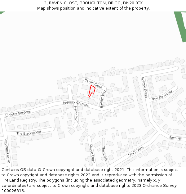 3, RAVEN CLOSE, BROUGHTON, BRIGG, DN20 0TX: Location map and indicative extent of plot