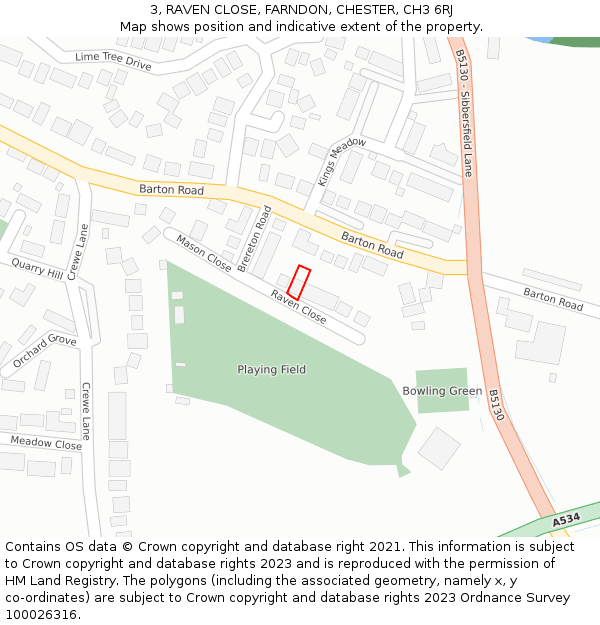 3, RAVEN CLOSE, FARNDON, CHESTER, CH3 6RJ: Location map and indicative extent of plot