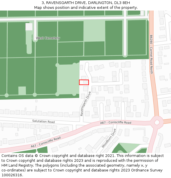 3, RAVENSGARTH DRIVE, DARLINGTON, DL3 8EH: Location map and indicative extent of plot