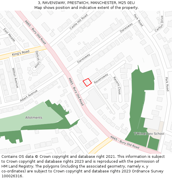 3, RAVENSWAY, PRESTWICH, MANCHESTER, M25 0EU: Location map and indicative extent of plot