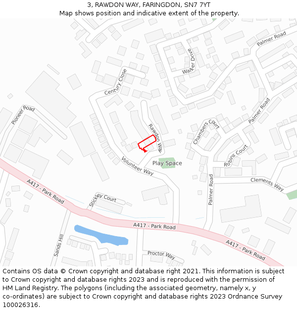 3, RAWDON WAY, FARINGDON, SN7 7YT: Location map and indicative extent of plot