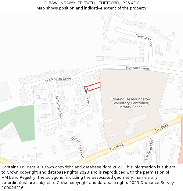 3, RAWLINS WAY, FELTWELL, THETFORD, IP26 4DG: Location map and indicative extent of plot