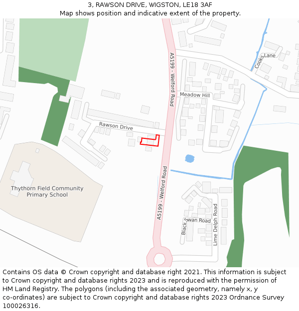 3, RAWSON DRIVE, WIGSTON, LE18 3AF: Location map and indicative extent of plot