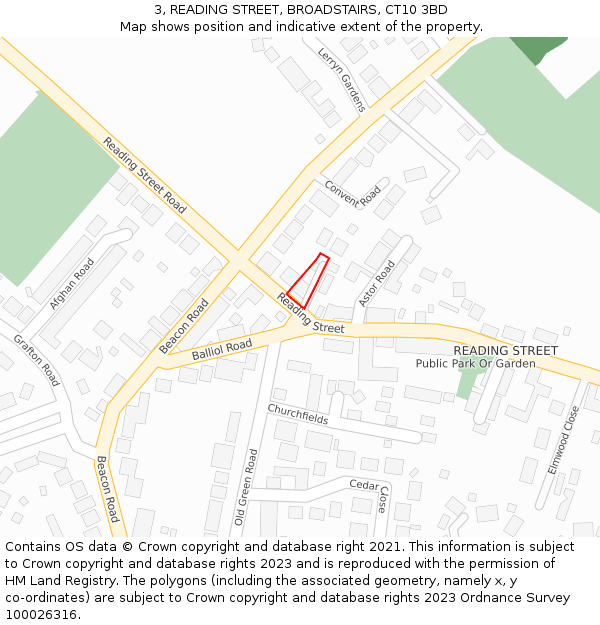 3, READING STREET, BROADSTAIRS, CT10 3BD: Location map and indicative extent of plot