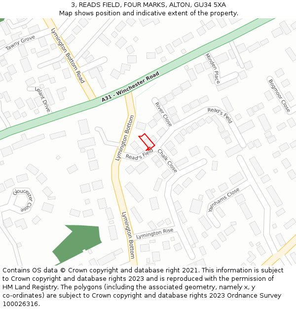 3, READS FIELD, FOUR MARKS, ALTON, GU34 5XA: Location map and indicative extent of plot