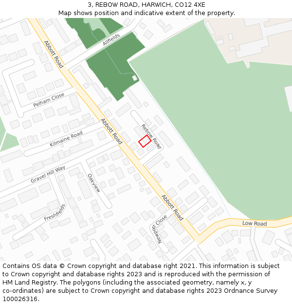 3, REBOW ROAD, HARWICH, CO12 4XE: Location map and indicative extent of plot