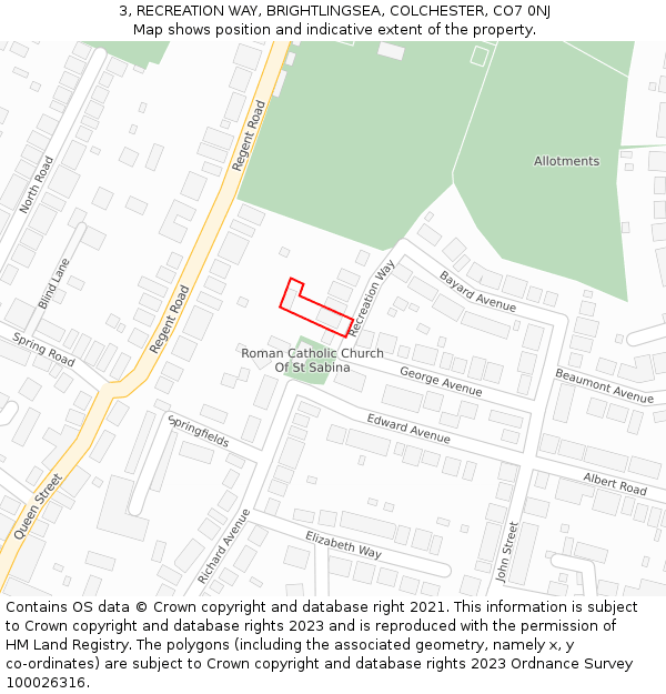 3, RECREATION WAY, BRIGHTLINGSEA, COLCHESTER, CO7 0NJ: Location map and indicative extent of plot