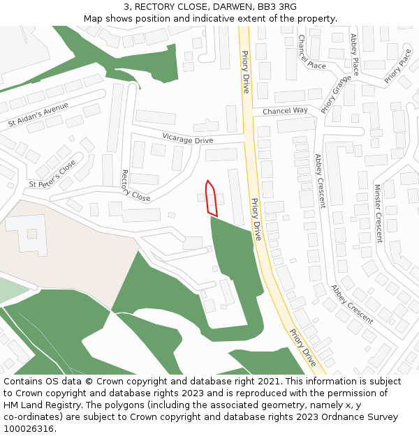 3, RECTORY CLOSE, DARWEN, BB3 3RG: Location map and indicative extent of plot
