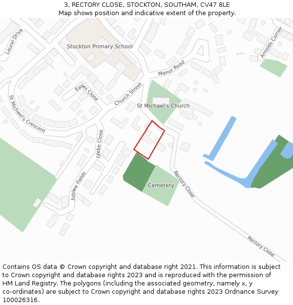 3, RECTORY CLOSE, STOCKTON, SOUTHAM, CV47 8LE: Location map and indicative extent of plot