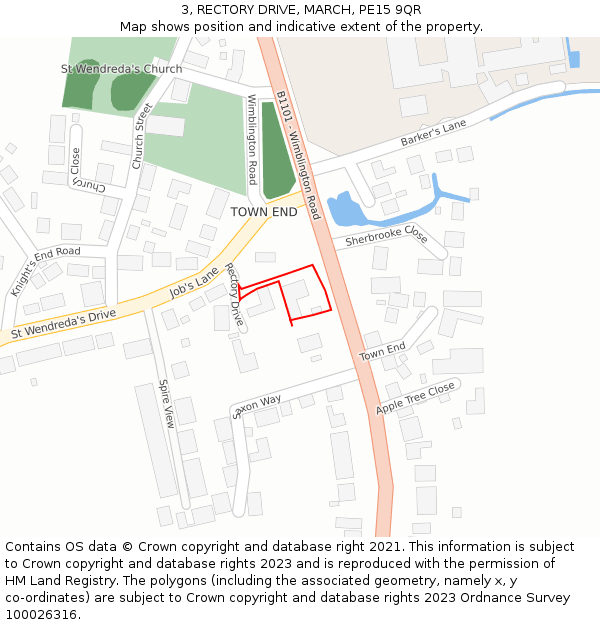 3, RECTORY DRIVE, MARCH, PE15 9QR: Location map and indicative extent of plot