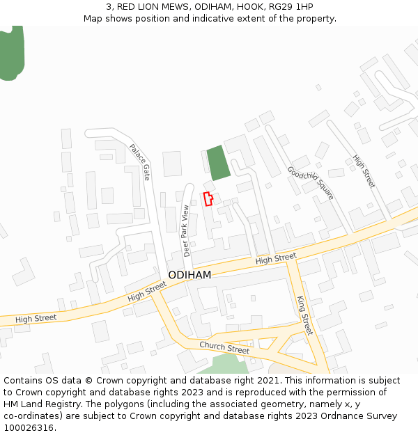 3, RED LION MEWS, ODIHAM, HOOK, RG29 1HP: Location map and indicative extent of plot