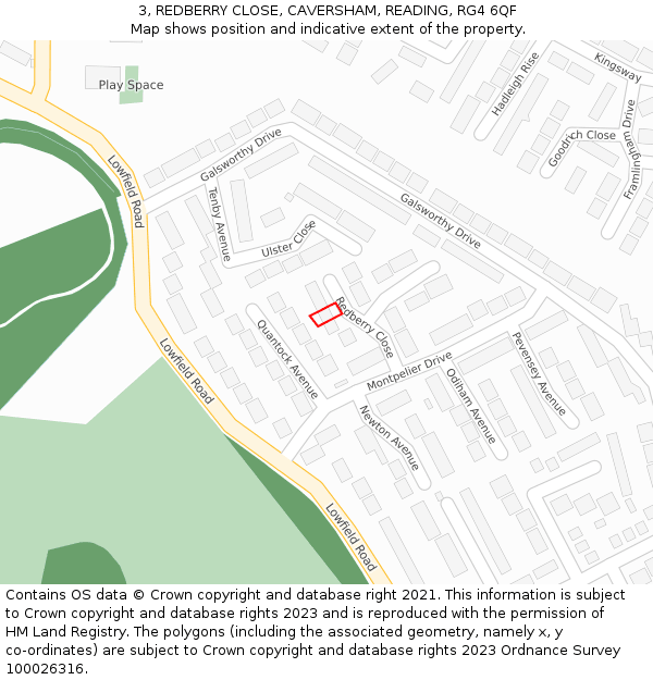 3, REDBERRY CLOSE, CAVERSHAM, READING, RG4 6QF: Location map and indicative extent of plot