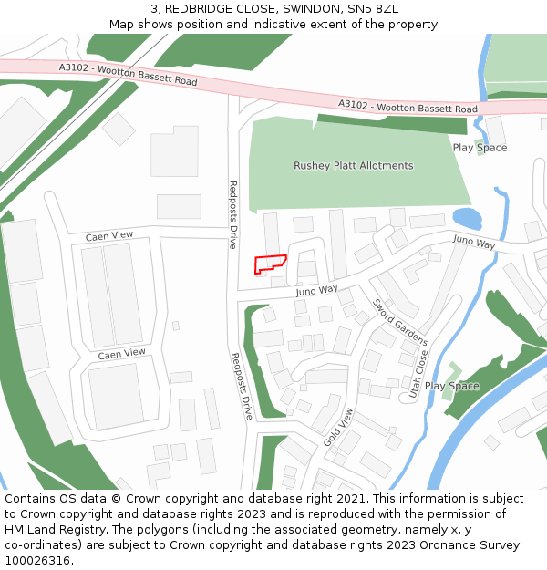 3, REDBRIDGE CLOSE, SWINDON, SN5 8ZL: Location map and indicative extent of plot