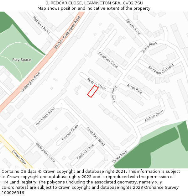 3, REDCAR CLOSE, LEAMINGTON SPA, CV32 7SU: Location map and indicative extent of plot