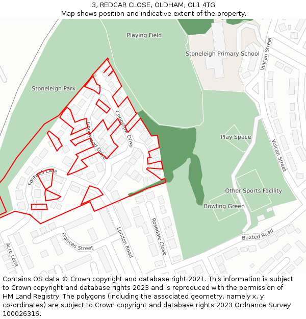 3, REDCAR CLOSE, OLDHAM, OL1 4TG: Location map and indicative extent of plot