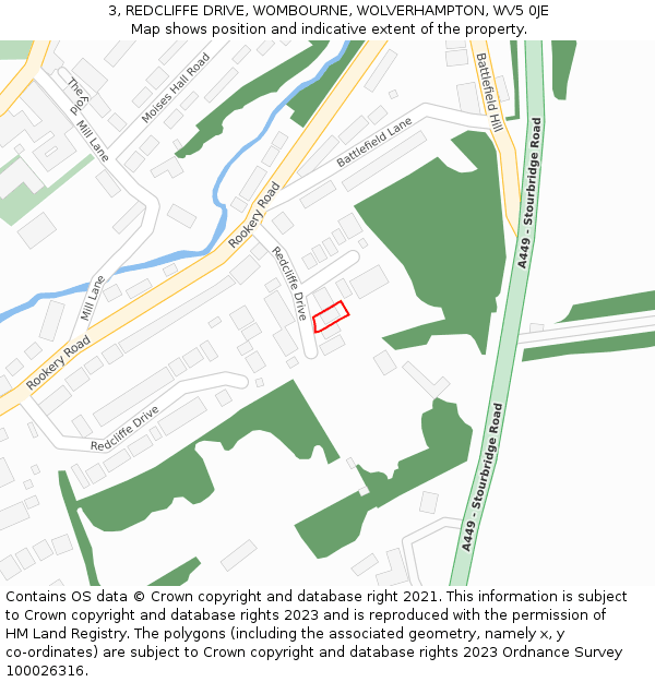 3, REDCLIFFE DRIVE, WOMBOURNE, WOLVERHAMPTON, WV5 0JE: Location map and indicative extent of plot