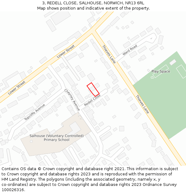 3, REDELL CLOSE, SALHOUSE, NORWICH, NR13 6RL: Location map and indicative extent of plot