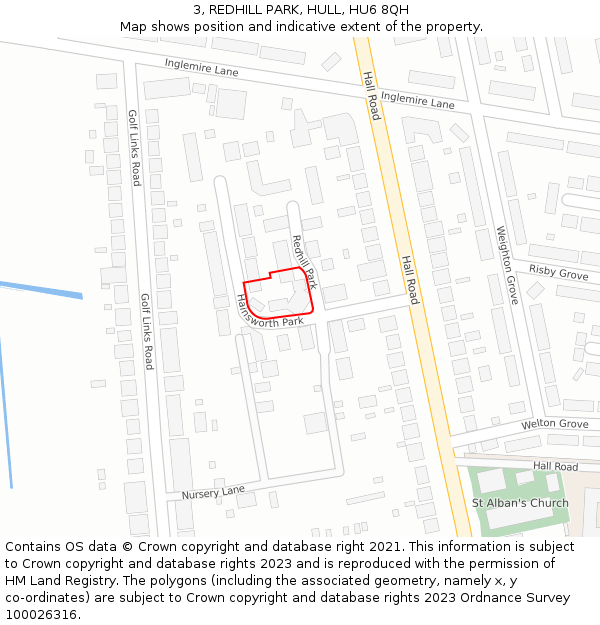 3, REDHILL PARK, HULL, HU6 8QH: Location map and indicative extent of plot