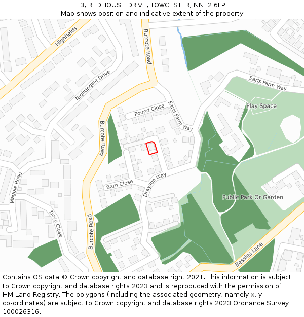 3, REDHOUSE DRIVE, TOWCESTER, NN12 6LP: Location map and indicative extent of plot