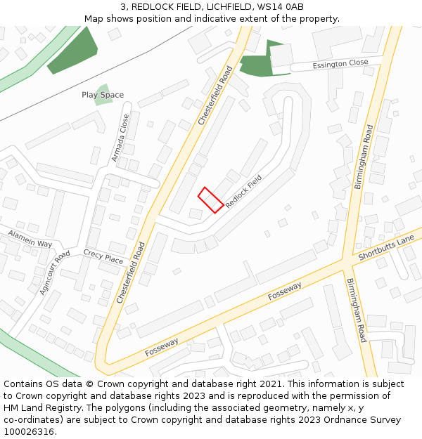 3, REDLOCK FIELD, LICHFIELD, WS14 0AB: Location map and indicative extent of plot