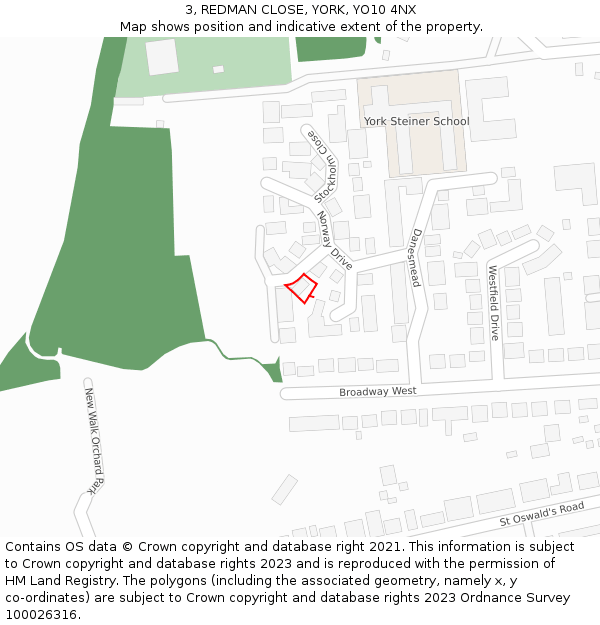 3, REDMAN CLOSE, YORK, YO10 4NX: Location map and indicative extent of plot