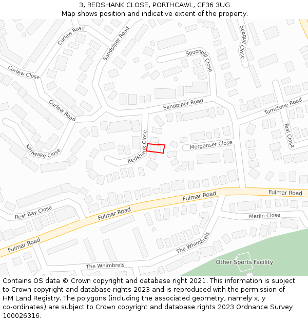 3, REDSHANK CLOSE, PORTHCAWL, CF36 3UG: Location map and indicative extent of plot