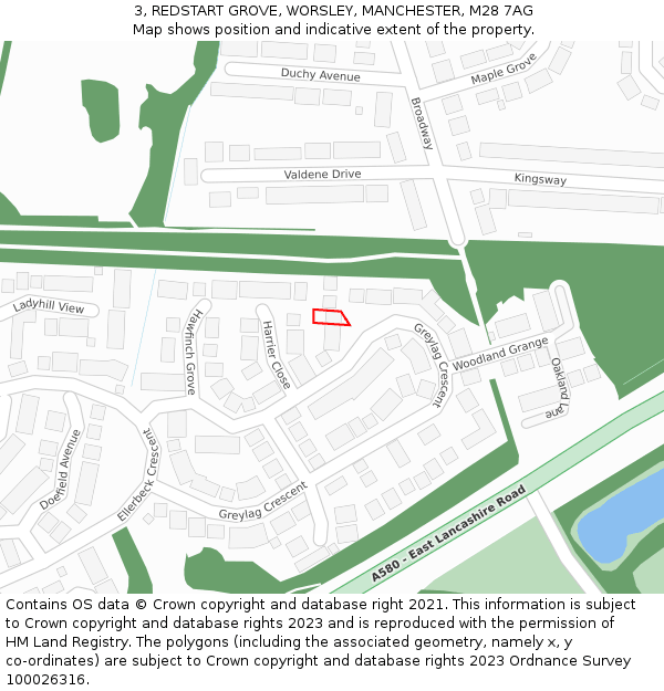 3, REDSTART GROVE, WORSLEY, MANCHESTER, M28 7AG: Location map and indicative extent of plot