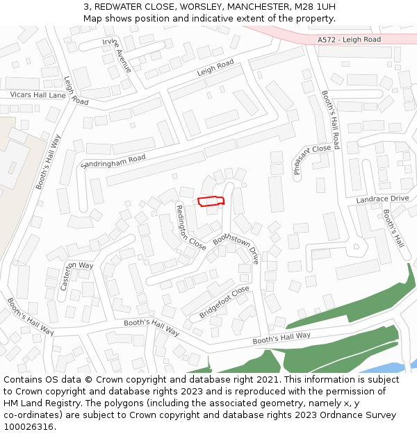 3, REDWATER CLOSE, WORSLEY, MANCHESTER, M28 1UH: Location map and indicative extent of plot