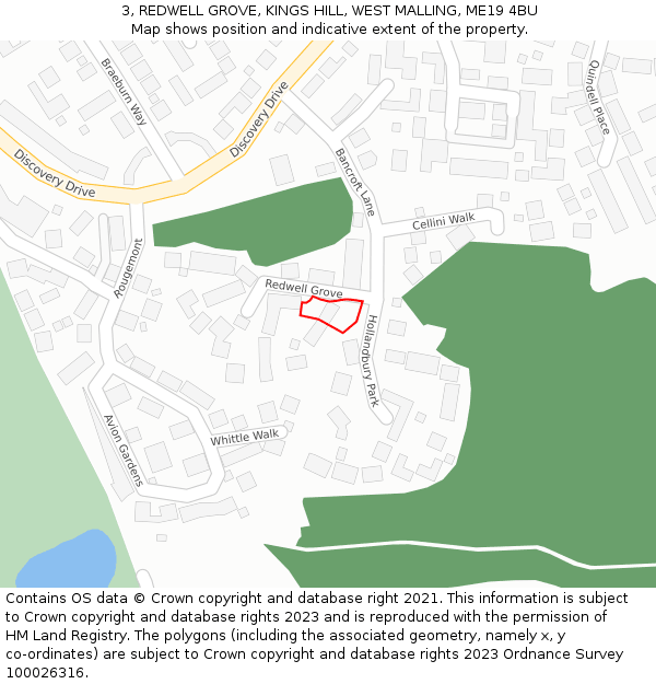 3, REDWELL GROVE, KINGS HILL, WEST MALLING, ME19 4BU: Location map and indicative extent of plot